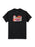 Black t-shirt with a graphic of Santa reading books on a white background