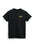 Black t-shirt with yellow text on a white background
