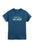 Blue t-shirt with colorful text "full-on gay crisis" on a white background