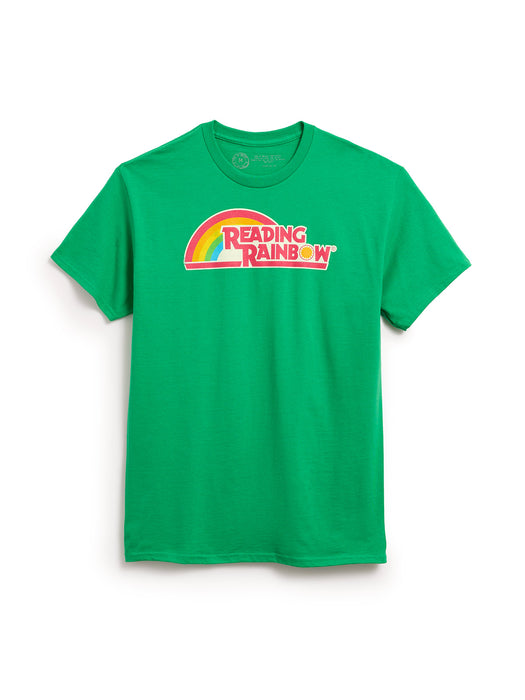 Green t-shirt with 'Reading Rainbow' logo on a white background