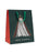 A festive "Merry Bookmas" themed gift bag with a ribbon handle, predominantly red and green in color, decorated with stars and book-related imagery.