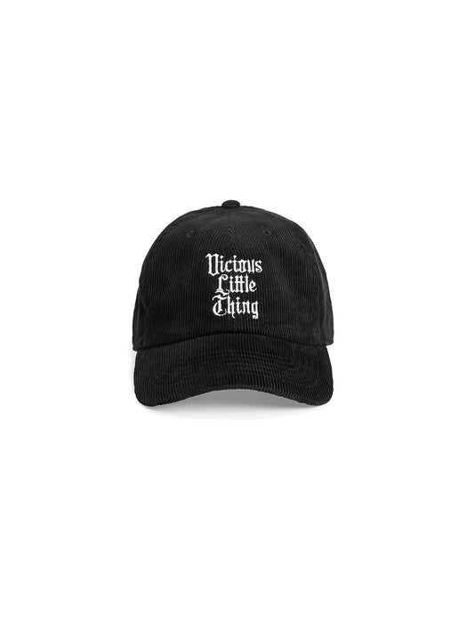 Black cap with 'Vicious Little Thing' text on a white background