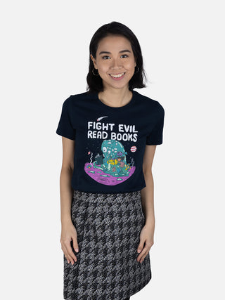 Fight Evil, Read Books women's crew t-shirt (2023)