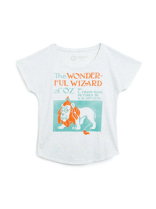 White t-shirt with 'The Wonderful Wizard of Oz' lion graphic on a white background