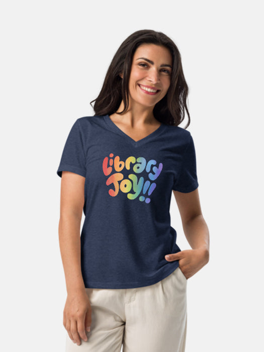 Mychal Threets: Library Joy women's v-neck t-shirt
