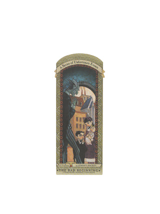 Bookmark of 'The Bad Beginning' by Lemony Snicket on a white background