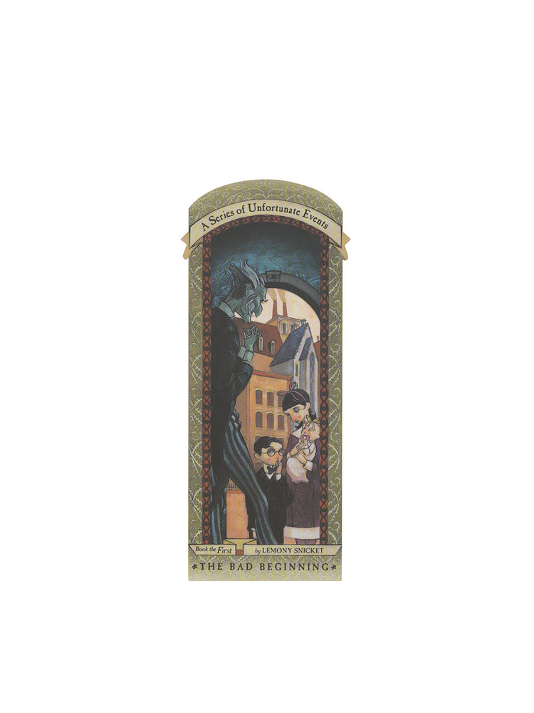 Bookmark of 'The Bad Beginning' by Lemony Snicket on a white background