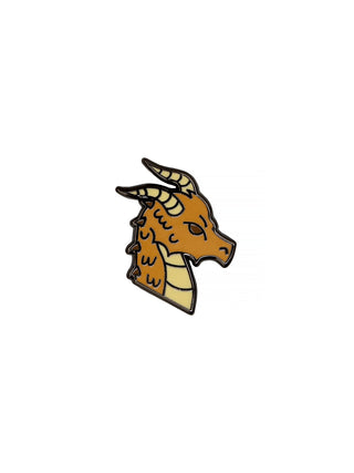 Enamel pin with an illustration of a dragon in brass with a black nickel finish.
