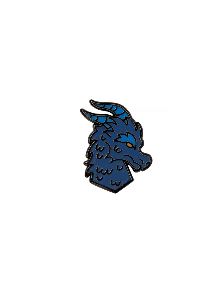 Enamel pin with a navy-blue Daggertail dragon design from the Fourth Wing collection.