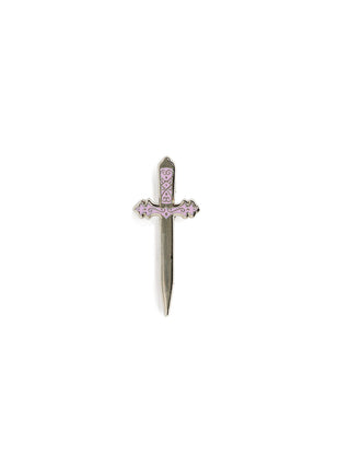 Decorative sword with pink accents on a white background