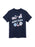 Navy blue t-shirt with text - in love with a fictional hockey player - and colorful graphics on a white background
