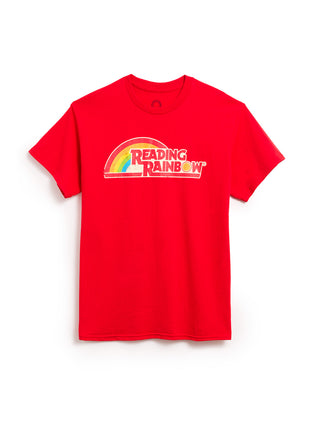 Red t-shirt with 'Reading Rainbow' logo on a white background