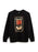 A black crewneck sweatshirt featuring a graphic print of George Orwell's 1984 with eye and text, displayed on a clean white background.