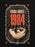 A graphic print of George Orwell's 1984 featuring a stylized illustration of a single eye on a black background with red and beige text and decorative border elements.