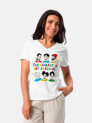 Mychal Threets: The Library is for Everyone women's v-neck t-shirt