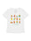 White t-shirt with colorful bear illustrations and text on a white background