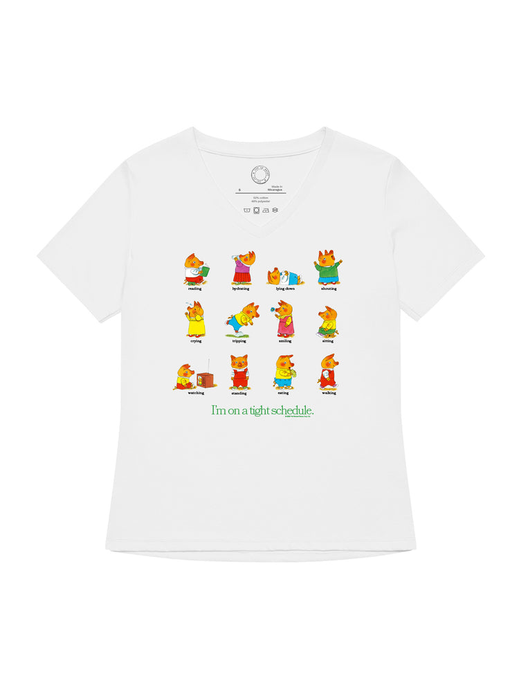 White t-shirt with colorful bear illustrations and text on a white background
