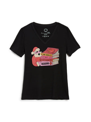 Santa: He Sees What You've Been Reading women's v-neck t-shirt