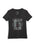 Black t-shirt with graphic design and text on a white background