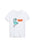White t-shirt with a cartoon pigeon design and text on a white background