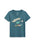Blue t-shirt with graphic design on a white background