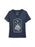A navy blue heather V-neck t-shirt with a light blue graphic print of a castle under a night sky with dragons and the text 'WELCOME TO THE REVOLUTION'.