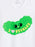 A close-up of a white v-neck t-shirt featuring a green pickle graphic with a smiling face and the text 'I [heart] PICKLES' in yellow.