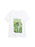 White t-shirt with a graphic design featuring a book and text on a white background