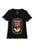 A women's black v-neck short-sleeve t-shirt featuring a vintage-style graphic print of George Orwell with '1984' in red-orange text and a stylized eye illustration.