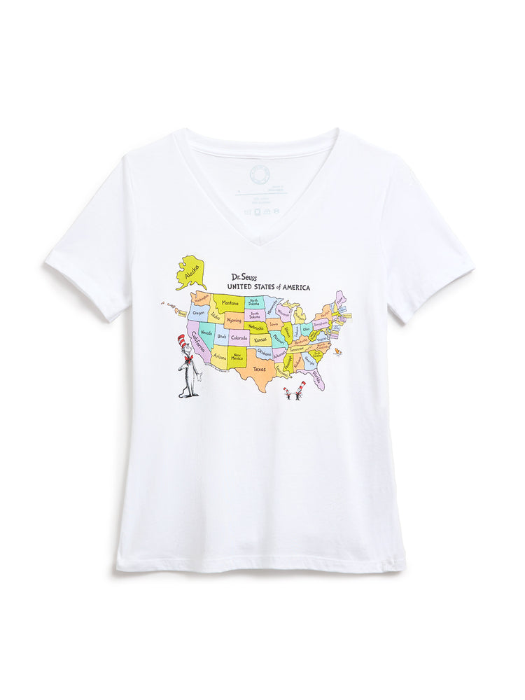 Dr. Seuss: United States of America Map women's v-neck t-shirt