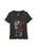 A dark heather gray v-neck t-shirt featuring a graphic of a skeleton and red text that reads 'Do you know what it means to be loved by Death?'.