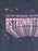 Close-up of a heather navy blue graphic print on a t-shirt. The design features the text 'OUT OF THE BLACK, AND INTO ASTRONAUTY' in light pink.