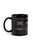 Black mug with white knot designs on a white background