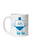 A white ceramic mug featuring a cute blue dreidel character illustration, shown against a plain white background.