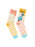 A pair of adult socks featuring a cartoon pigeon character with the phrase 'Pretty Please?' on the ankle area, set against a polka dot background.