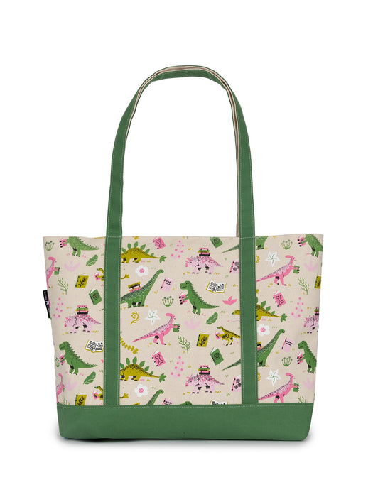 Dinosaur Reads large zippered tote
