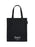 Black tote bag with 'Powerless' text on a white background