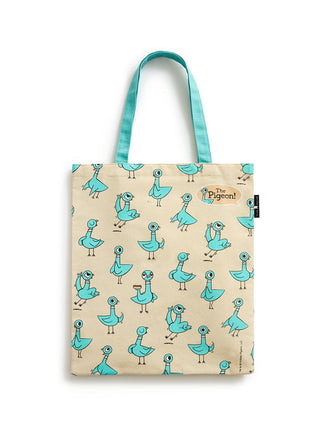 Tote bag with pigeon pattern on beige background