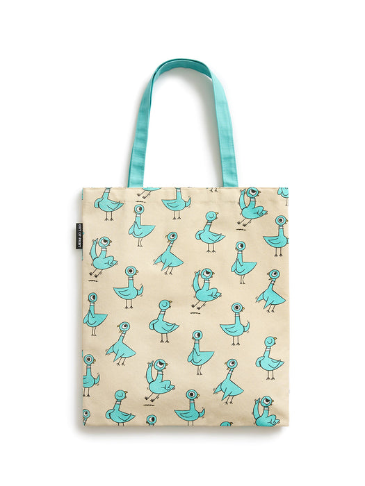 Tote bag with pigeon pattern on beige background