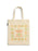 A cream-colored canvas tote bag with two shoulder straps, featuring a 'Pumpkin Patch Book Club' design with orange text and a border of orange and green quilted pattern motifs, shown against a plain white background.