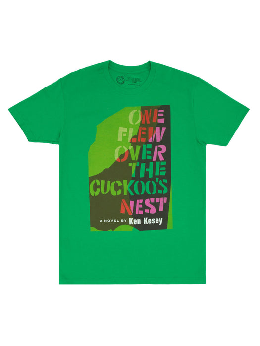 Green fitted unisex t-shirt with the text 'ONE FLEW OVER THE CUCKOO'S NEST' printed in a stylized font.