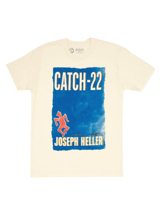 A beige t-shirt with the text 'CATCH-22' and the name 'Joseph Heller' printed on the front.