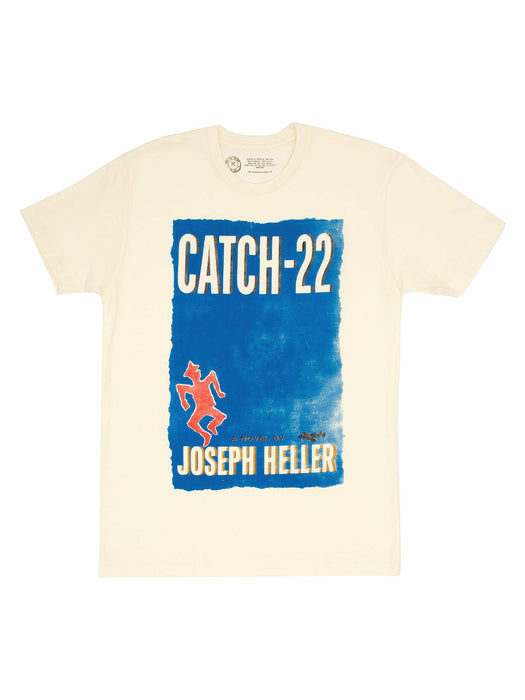 A beige t-shirt with the text 'CATCH-22' and the name 'Joseph Heller' printed on the front.