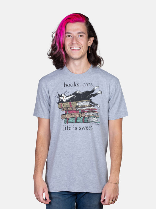 Books. Cats. Life is Sweet. unisex t-shirt