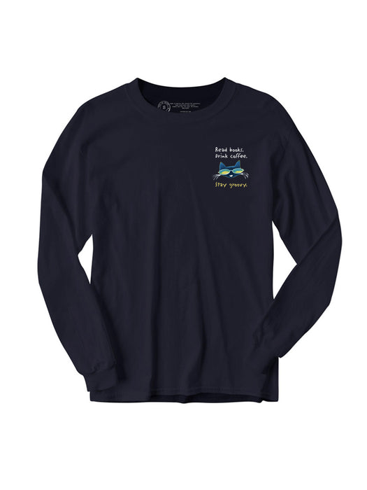 Pete the Cat Read Books Drink Coffee Stay Groovy unisex long sleeve