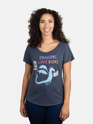Dragons Love Books women's relaxed fit t-shirt