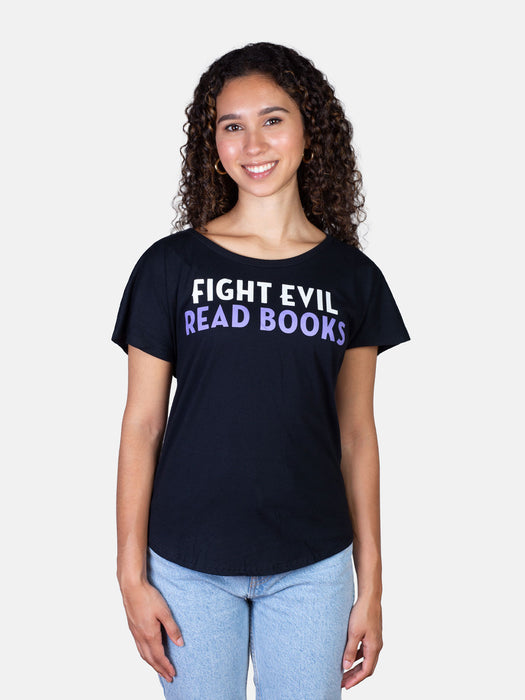 Fight Evil, Read Books women's relaxed fit t-shirt