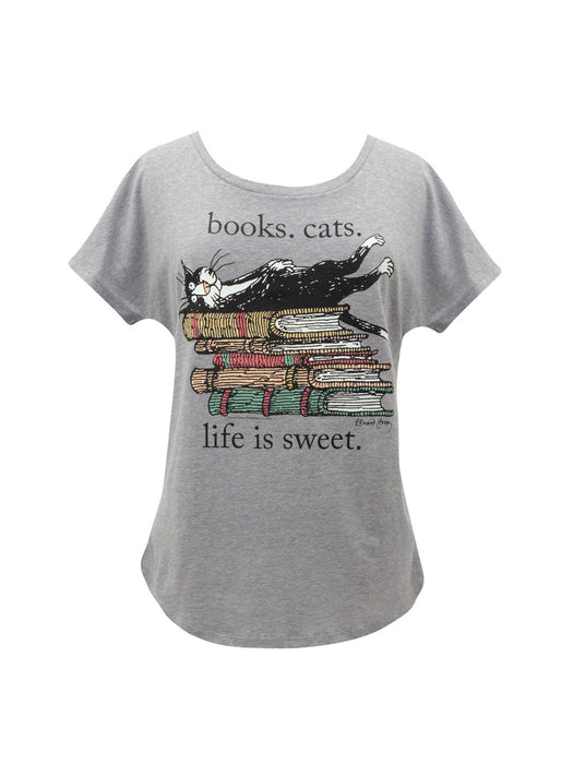 Books. Cats. Life is Sweet. women's relaxed fit t-shirt