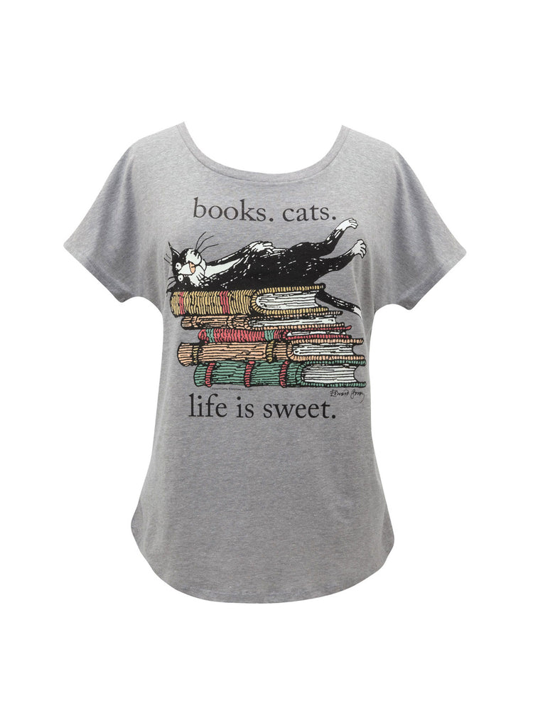Books. Cats. Life is Sweet. women's relaxed fit t-shirt