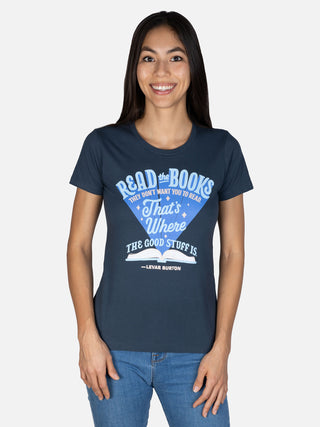 LeVar Burton "Read the Books They Don't Want You to Read" women's crew t-shirt
